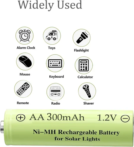 Vista 7 de Paquete de 12 baterías recargables Ni-MH de 1.2 V AA 300 mAh para luces solares de camino de paisaje al aire libre