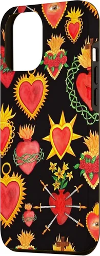 Vista 2 de iPhone 12 Pro Max Hearts Mexican Days of the Dead Latina Milagros Folk Art Fun Case