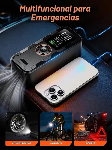 Vista 8 de Compresor de aire portátil para inflar neumáticos, bomba de aire eléctrica de 150 PSI con manómetro digital, inflado rápido, apagado automático, luz
