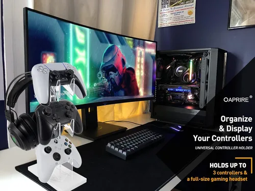 Vista 25 de OAPRIRE Headset and Controller Stand with Lights, 2 Tier Acrylic Game Controller Holder, Controller and Headset Stand for Desktop,Universal Design