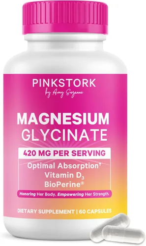 Vista 11 de Pink Stork Glicinato de magnesio con vitamina D - Suplemento de magnesio para mujeres para apoyar la calma natural, el estado de ánimo y el sueño