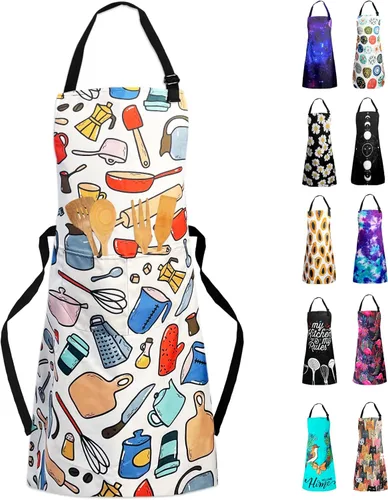 Vista 9 de Delantal Babero Ajustable Impermeable con 2 Bolsillos Delantales de Cocina para Mujeres Hombres Chef