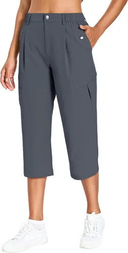 Vista 6 de Women's Quick Dry Hiking Pants Lightweight Cargo Capris Verde militar