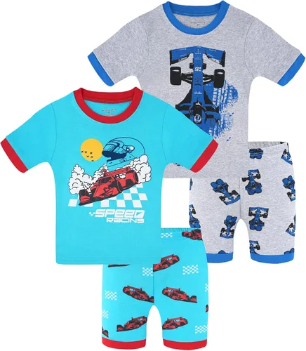 Vista 24 de DAUGHTER QUEEN - Pijama para niños de 4 piezas, conjunto corto 100 % algodón, talla 18 meses-12 años Soft, Breathable, Lightweight, Comfortable