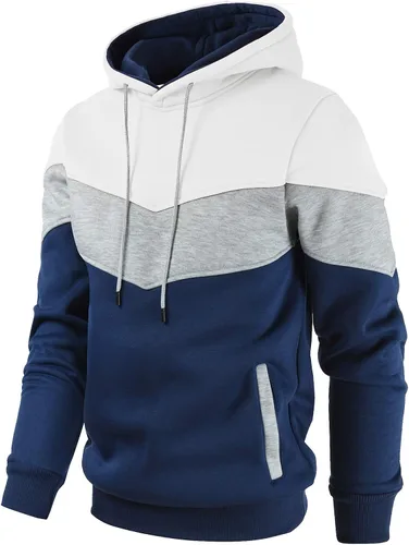 Vista 2 de Gesean - Sudadera con capucha de manga larga para hombre diseño de bloque de color estilo casual con bolsillo