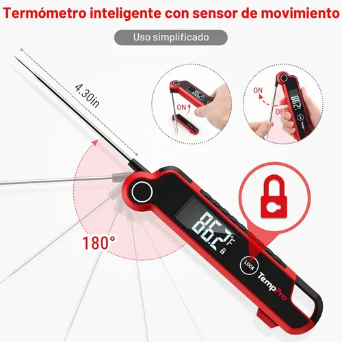 Vista 5 de TempPro TempSwift - Termómetro digital para carne de lectura instantánea Cooking Thermometer with Large Auto-Rotating LCD Display, Waterproof Food