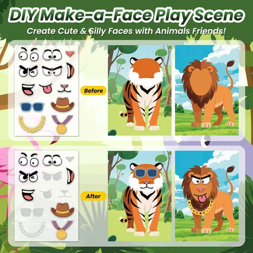 Vista 5 de Libro de calcomanías reutilizables de animales para niños pequeños, calcomanías 3D divertidas de gelatina de animales, calcomanías lavables