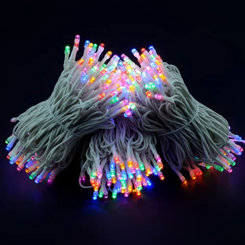 Vista 3 de 300 luces LED multicolor de Navidad, cadena de luces LED de gran angular de 5mm de 30,48 metros con adaptador de 8 modelos (cable blanco)