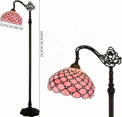 Vista 3 de WERFACTORY Tiffany - Lámpara de pie con cuentas de perlas de color rosa, 12 x 18 x 64 pulgadas, cuello de cisne ajustable, luz de lectura