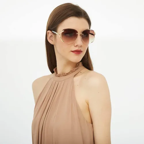 Vista 7 de VOLCHIEN Gafas de sol sin montura para mujer, montura brillante, lentes redondas, montura de metal, gafas de sol para mujeres y hombres VC1012