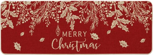 Vista 10 de Artoid Mode Alfombra de Puerta con Vistoso Vistoso de Muérdago y Acebo Negro, Feliz Navidad, Decoración de Hogar de Invierno de Bajo Perfil