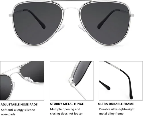 Vista 5 de MAXJULI Gafas de sol polarizadas estilo aviador para cabezas grandes para hombres y mujeres 8123 Plateado/Gris (silver frame/grey lens)