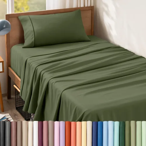 Vista 120 de Bare Home Juego de Sábanas Twin - Sábanas de Cama de Microfibra Ultra-Suave 1800 - Doble Cepillado - Bolsillos Profundos - Ajuste Fácil - Extra