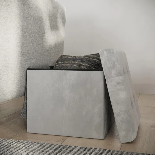 Vista 2 de Lavish Home - Otomana de almacenamiento, reposapiés copetudo, copetudo de terciopelo, copetudo de lino o organizador de almacenamiento con tapa