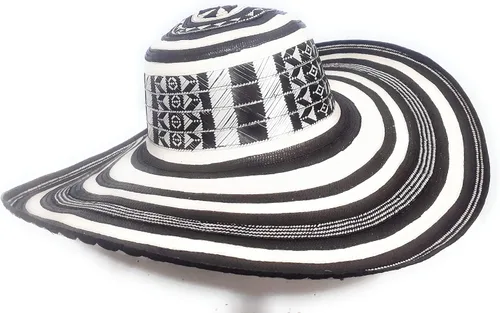 Vista 2 de col-p Sombrero colombiano Sombrero Sinuano Arrow Cane Caña Flecha Vueltiao Hecho por Auténticos Indígenas Colombianos, Negro & blanco