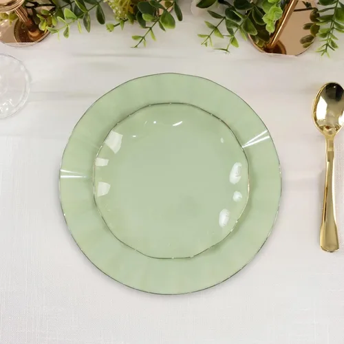 Vista 35 de Efavormart 10 Pack Platos redondos de plástico negro de 6" para postre y ensalada, platos desechables para aperitivos con borde ondulado dorado