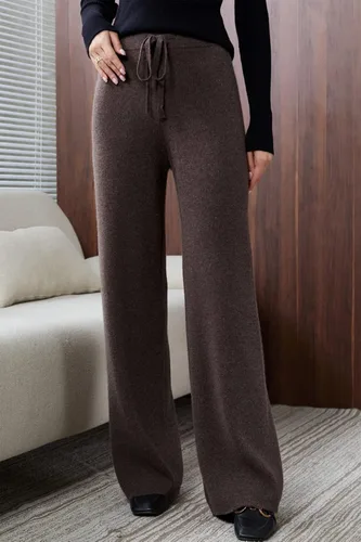 Vista 2 de LINY XIN Pantalones acanalados 100 % lana para mujer, cintura alta, casual, largos, para yoga, para mujer