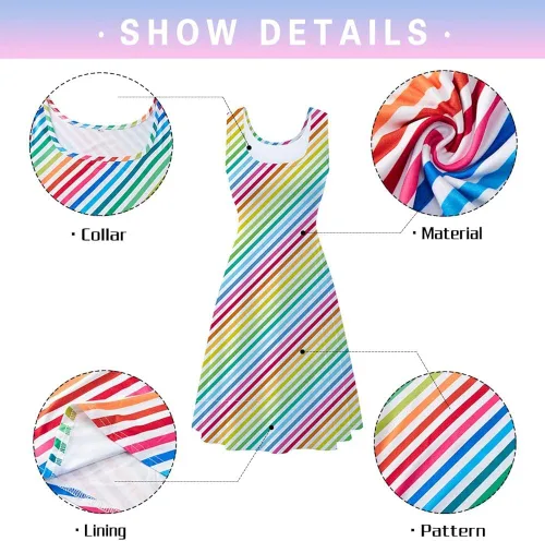 Vista 5 de uideazone - Vestido de mujer sin mangas cuello redondo de verano, para playa, casual, Midi línea A.