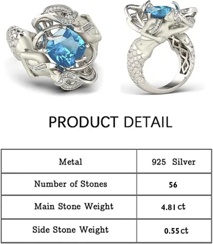 Vista 3 de Jeulia Anillo de sirena de plata de ley con diamantes de imitación de corte redondo y diseño de cuento de hadas, elegante anillo de compromiso