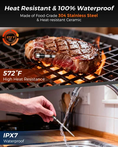 Vista 5 de [Usado] 2025 AI Termómetro de Carne Inalámbrico, Termómetro de Carne Inteligente Bluetooth Digital, ±0.5°F de Alta Precisión, Sonda de Temperatura
