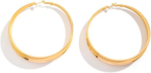 Vista 7 de Aretes de Aro Gruesos de Oro para Mujeres Exagerados Grandes Anchos Post Gruesos Aretes de Aro Minimalistas Pulidos 80MM Aretes de Declaración