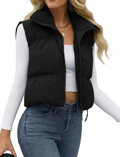 Vista 4 de JZC Women's Crop Puffer Vest Lightweight Sleeveless Jacket 2023 Fashion Winter Outerwear Padded Gilet