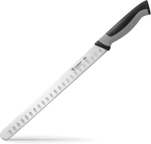 Vista 11 de Cuchillo de chef de 8 pulgadas con borde Granton para rebanar jamón y carne de pavo Certificado NSF Hoja de acero inoxidable alemán Mango
