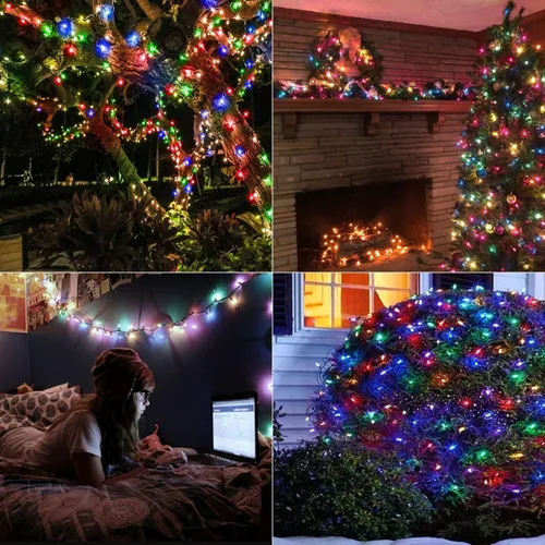 Vista 7 de BrizLabs Luces de Navidad multicolor, paquete de 2 tiras de 50 luces LED de Navidad de 17.94 pies, luz de árbol de Navidad con batería