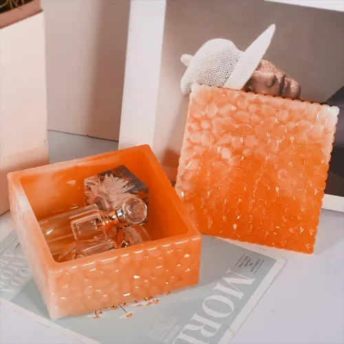 Vista 2 de Caja de almacenamiento cuadrada Moldes de fundición de resina con tapa, caja apilable de ondas de agua, moldes de silicona, estuche de joyería