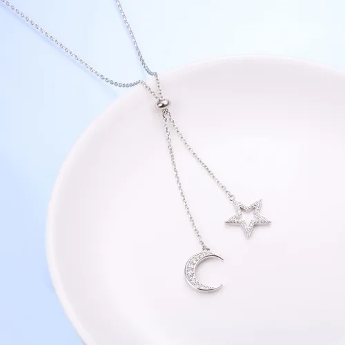 Vista 3 de Collar de doble capa de plata esterlina S925 en forma de Y Lariat collar de cadena larga para mujeres y niñas