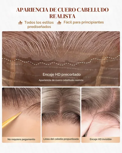 Vista 3 de Arabella 20/Rubio Ceniza Ombre Pelucas de encaje frontal 5x6 de cabello humano, listas para usar, sin pegamento, pelucas de cabello humano