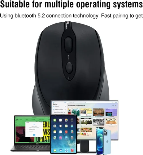 Vista 2 de Ratón Bluetooth, inalámbrico recargable para portátil/iPad/MacBook Pro/Air, mouse silencioso portátil delgado para Surface Pro/PC/Lenovo/Samsung