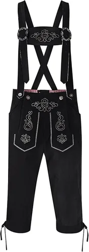 Vista 2 de GloryStar Lederhosen Men German Bavarian Oktoberfest Leather Trousers Costume for Beer Garden Negro-2023
