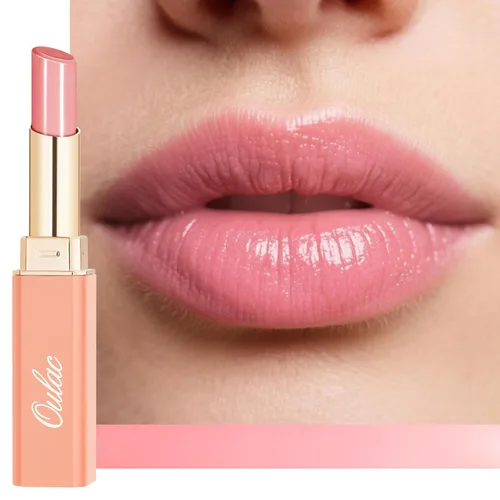 Vista 11 de Oulac Lápiz Labial Rosa Hidratante con Brillo - Lápiz Labial Hidratante Bálsamo Labial Tintado Brillante, Acabado Brillante Transparente Jugoso