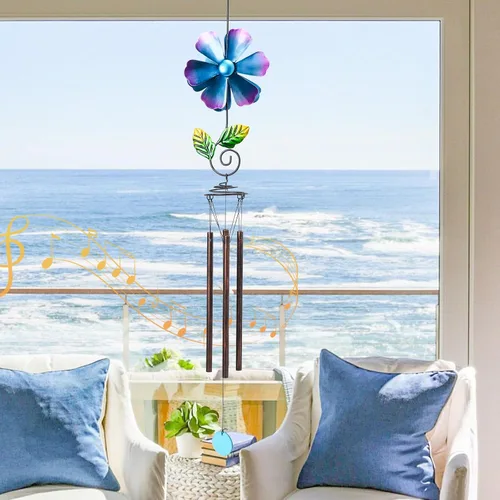Vista 5 de MUMTOP Campanillas de viento para espacio exterior – Campanillas de viento de jardín con molinillo de viento de flores, 33 pulgadas de tono profundo