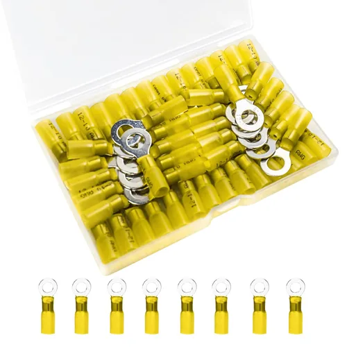 Vista 15 de 50 unidades de conectores de cable termorretráctiles, terminales de anillo impermeables de 12-10 AWG, terminales de cable de 12-10 AWG de 1/4" (M6)