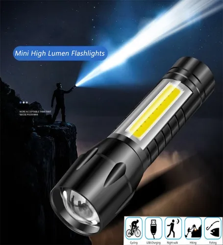 Vista 5 de CLEZGO - Linternas recargables de alto lumens LED, mini linterna recargable USB para el hogar, 3 modos de enfoque ajustable, linterna portátil