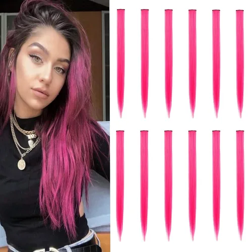 Vista 7 de 12 extensiones de cabello de colores, extensiones de cabello sintético con clip para fiesta multicolor de SOYZMYX de 22 pulgadas, accesorios