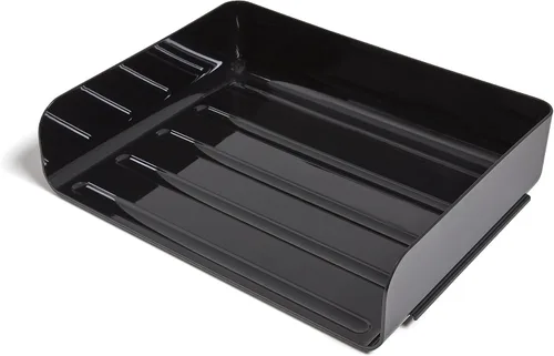 Vista 3 de TRU RED Bandeja plástica apilable de la carta de la carga lateral, negro, 12/cartón