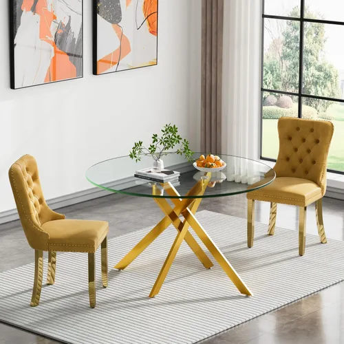 Vista 110 de Juego de mesa de comedor de cristal plateado moderno de 47 pulgadas para 2, juego de mesa de comedor de cocina redonda de 3 piezas con patas