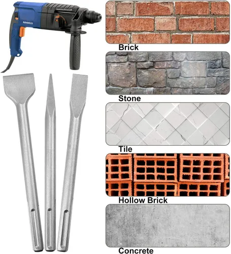 Vista 6 de CertBuy - Juego de 6 brocas de martillo rotatorio SDS Max para concreto - Incluye cinceles de punta, planos y de escalado