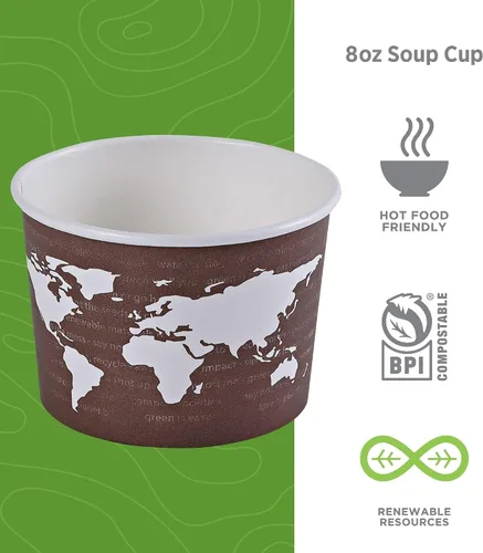 Vista 4 de Eco-Products, Inc Recipientes para sopa con diseño del mundo, Mixto, 1000