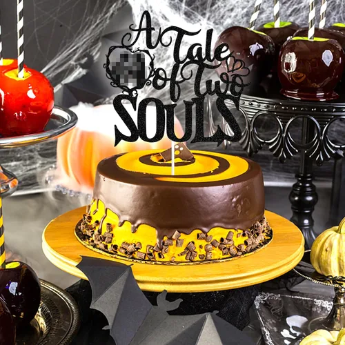 Vista 3 de Decoración para tartas con purpurina negra "A Tale of Two Souls", "Till Death/Till Death Do Us Party/About Damn Time", decoración temática