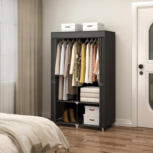 Vista 4 de MOGELAFOO Armario Closet Portátil para Habitación Pequeña, Organizador de Ropa de 35 Pulgadas con Estante de Almacenamiento con 2 Varillas