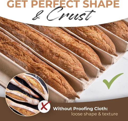 Vista 4 de Orblue Bakers Couche y Paño de Fermentación, Tela 100% Algodón para Hornear Masa de Pan, Herramienta de Moldeado para Baguettes, Hogazas, Ciabatta
