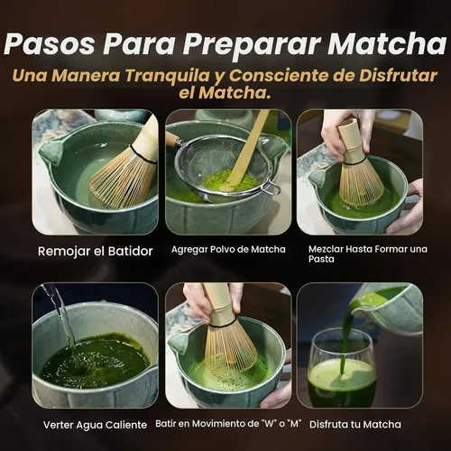 Vista 8 de Juego de batidor de matcha de 12 piezas, kit completo de matcha que incluye cuenco de matcha con boquilla, batidor de bambú, pajitas de bambú