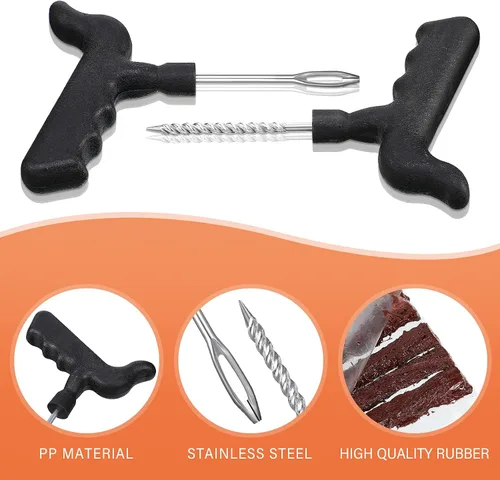 Vista 2 de Frienda Kit de reparación de neumáticos de 32 piezas con kit de tapones, herramientas de reparación de neumáticos con mango en T para arreglar