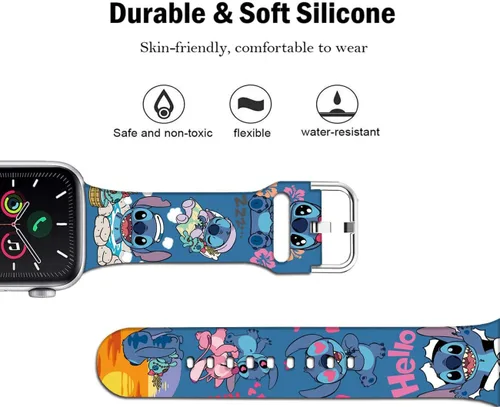 Vista 3 de Compatible con Apple Watch Band Stitch Holiday Pink Couple de 1.929 in/1.811 in/1.772 in/1.732 in/1.654 in (Serie 3 2 1) Correa mágica de silicona