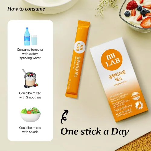 Vista 3 de BB LAB Glutatión Max Powder Stick Supplement, Corea Glutatión, Colágeno de Pescado Bajo Molecular para Mujer, Vitamina C, Absorción Rápida