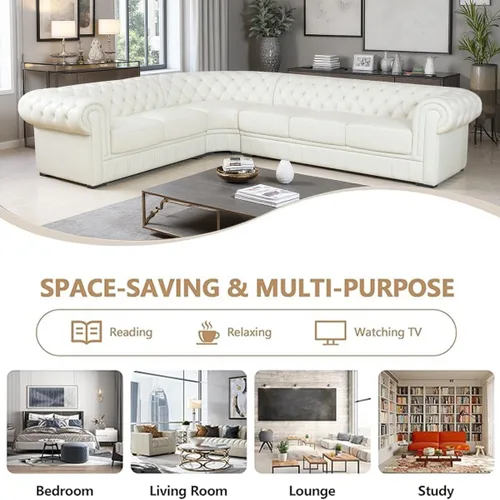 Vista 6 de A Ainehome Chesterfield Sofá modular de cuero auténtico, sofá en forma de L, juegos de muebles de sala de estar, sofás Chesterfield con diseño